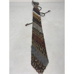 Vintage Game Bird Pheasant Neck Tie Real Feathers Partridge Peacock on Silk Tie